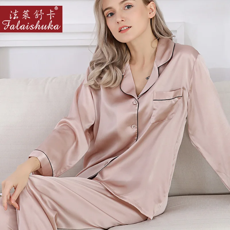 Custom Long Sleeve Night Gown 16mm Silk Night Pajamas set Sexy Women 100% Silk Pajamas Women