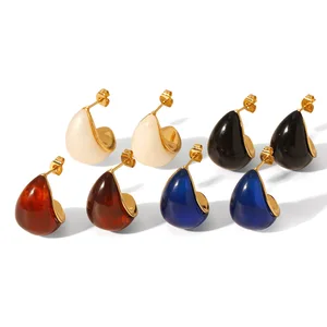 MW Fashion Retro 18k Gold Jewelry Charms Vintage Resin Water Drop Chunky Fat Huggie Earrings Women Stainless Steel Earrings