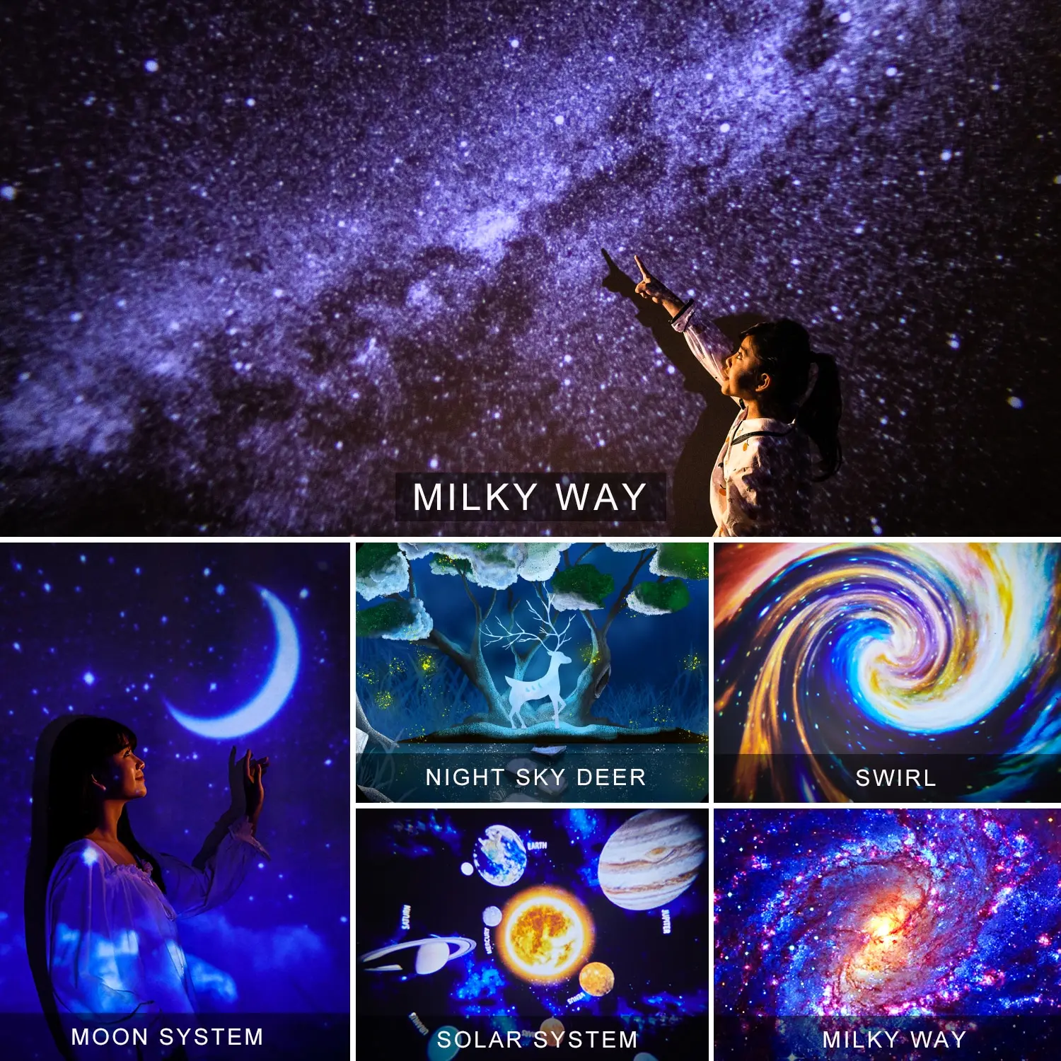 360 Adjustable USB Rotating Starry Space Sky Aurora Moon Lamp Gift Planetarium Led Star Night Light Astronaut Galaxy Projector