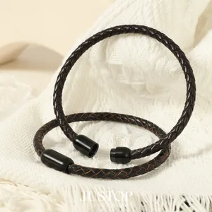 Black Colors Simple Style Braided PU Leather Bracelets for Women Men Magnet Buckle Bangles for Special Birthday Parties Fashion