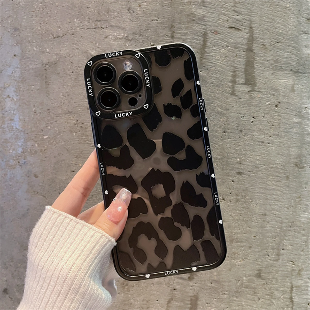 Luxury Phone Case Angel eye color buttons black For iPhone 13 Pro Max black leopard print (frame, frame LOGO: LUCKY) HWC05