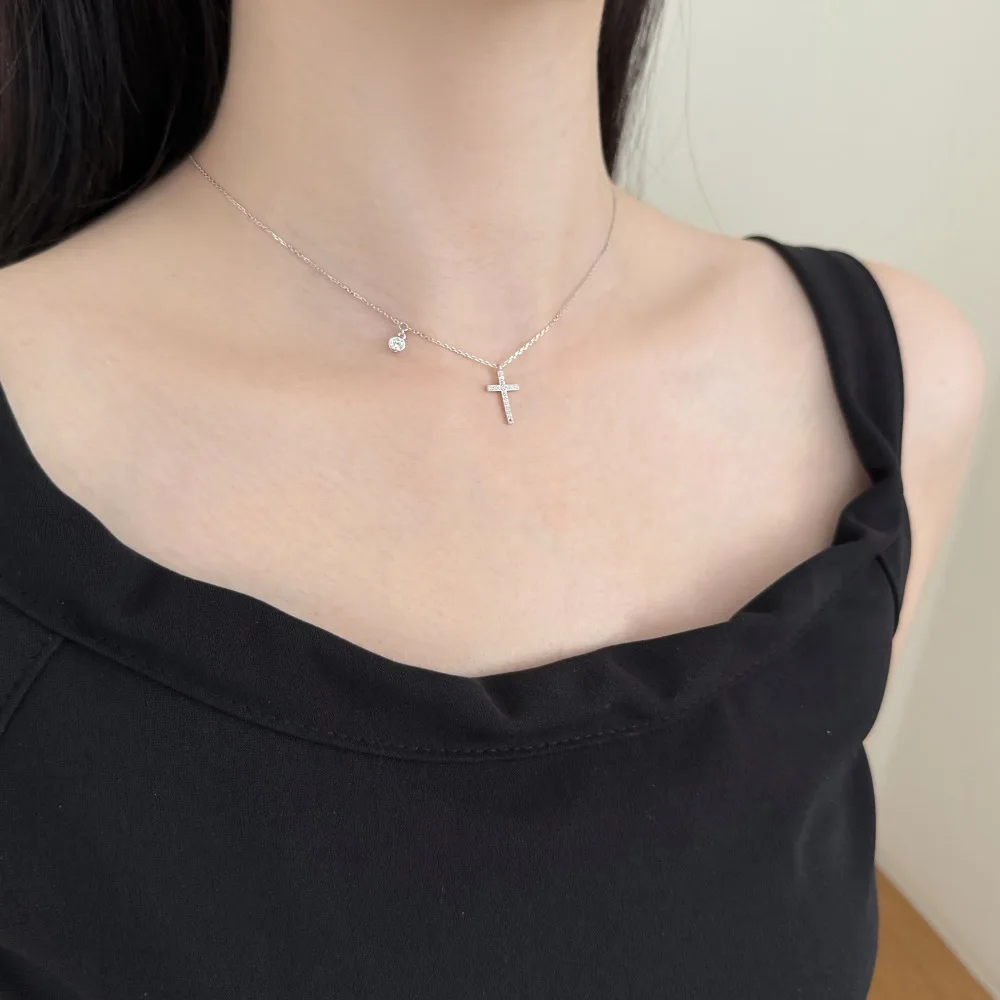 KAKODIY 5A CZ Cross Necklace Faith Pendant Rhodium 18K Gold Plated Delicate Chain Simple Small God Lord Prayer Religious Jewelry detail 2
