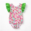 Watermelon Print Green Flutter Sleeve Romper