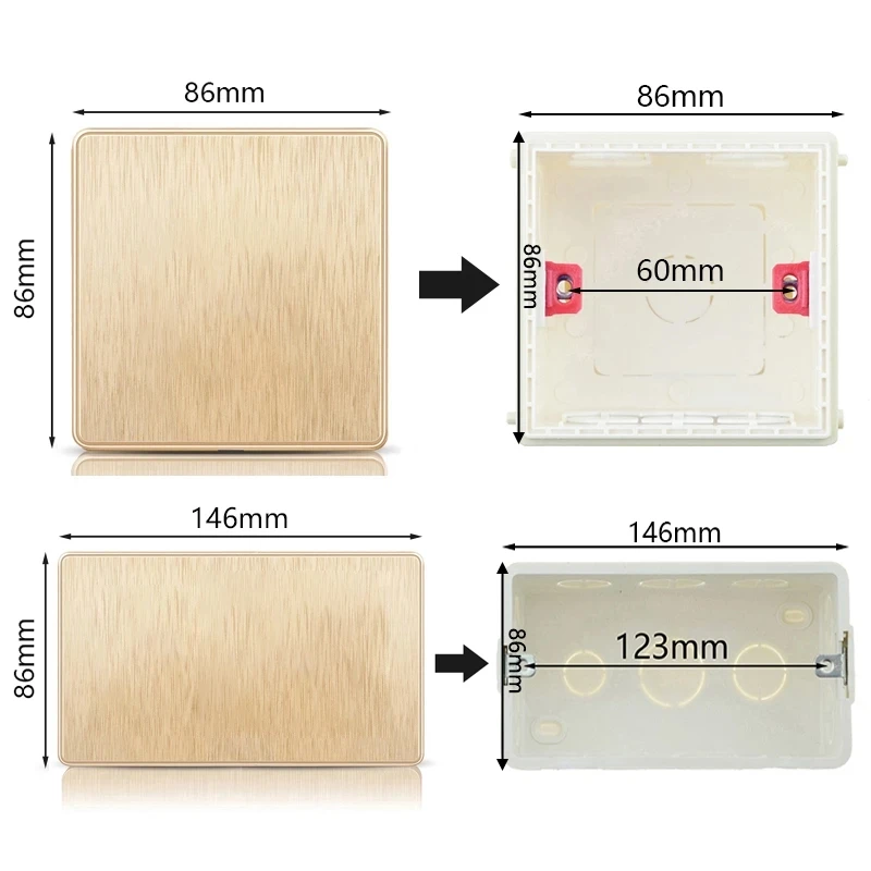 Universal 3 Pin LED Indicator Wall Socket Gold Single Double Switch Socket 13A 250V Drawing USB Power Outlet