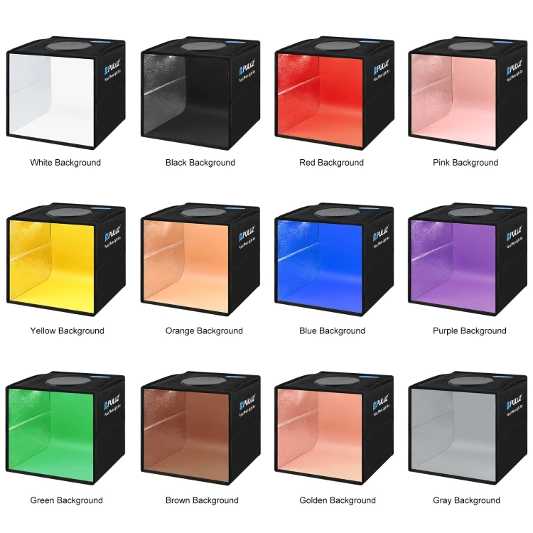 Photo Box PULUZ 25cm Photo Studio Box for Small Items Photography Accessories LED Light Box With 12 Colors Backdrops
