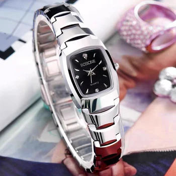 New Women's Tungsten Steel Color Square Compact Quartz Watch Waterproof Thin Belt Simple Tempered Glass Dial Fashionable Alloy