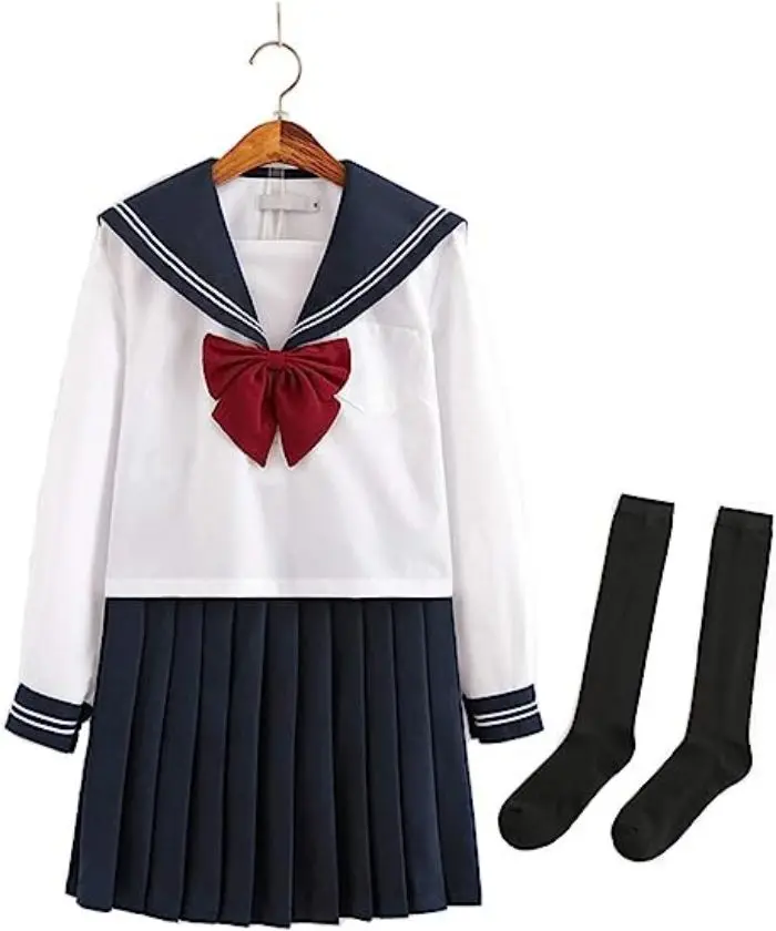 Japanese School Girls Uniform Sailor Navy Blue Pleated Skirt Anime ...