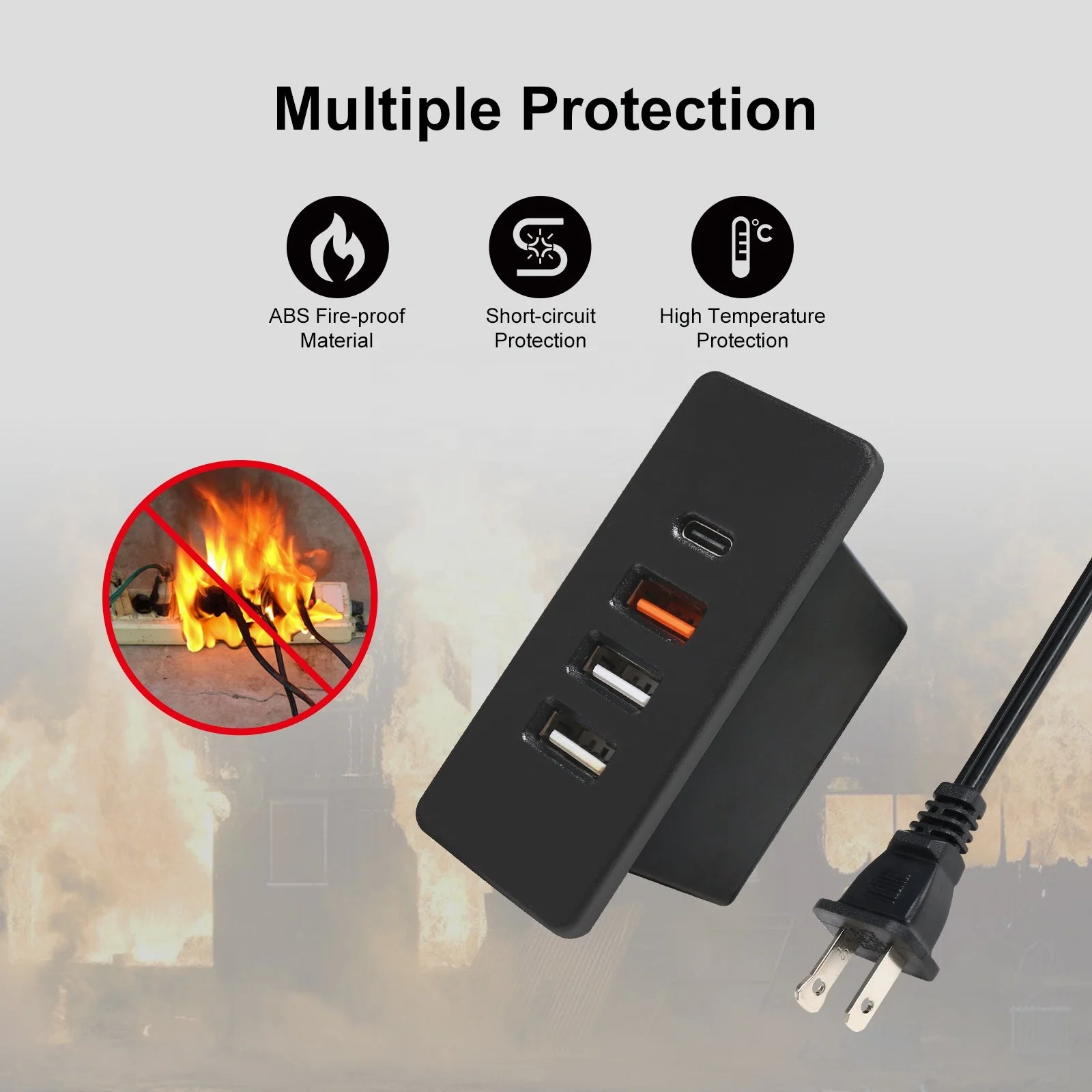 Powered USB C Hub Socket Recessed USB C Power Strip Outlet with Fast Charge 4 USB Ports 20W Mounted Into Bed Desk Table Sofa