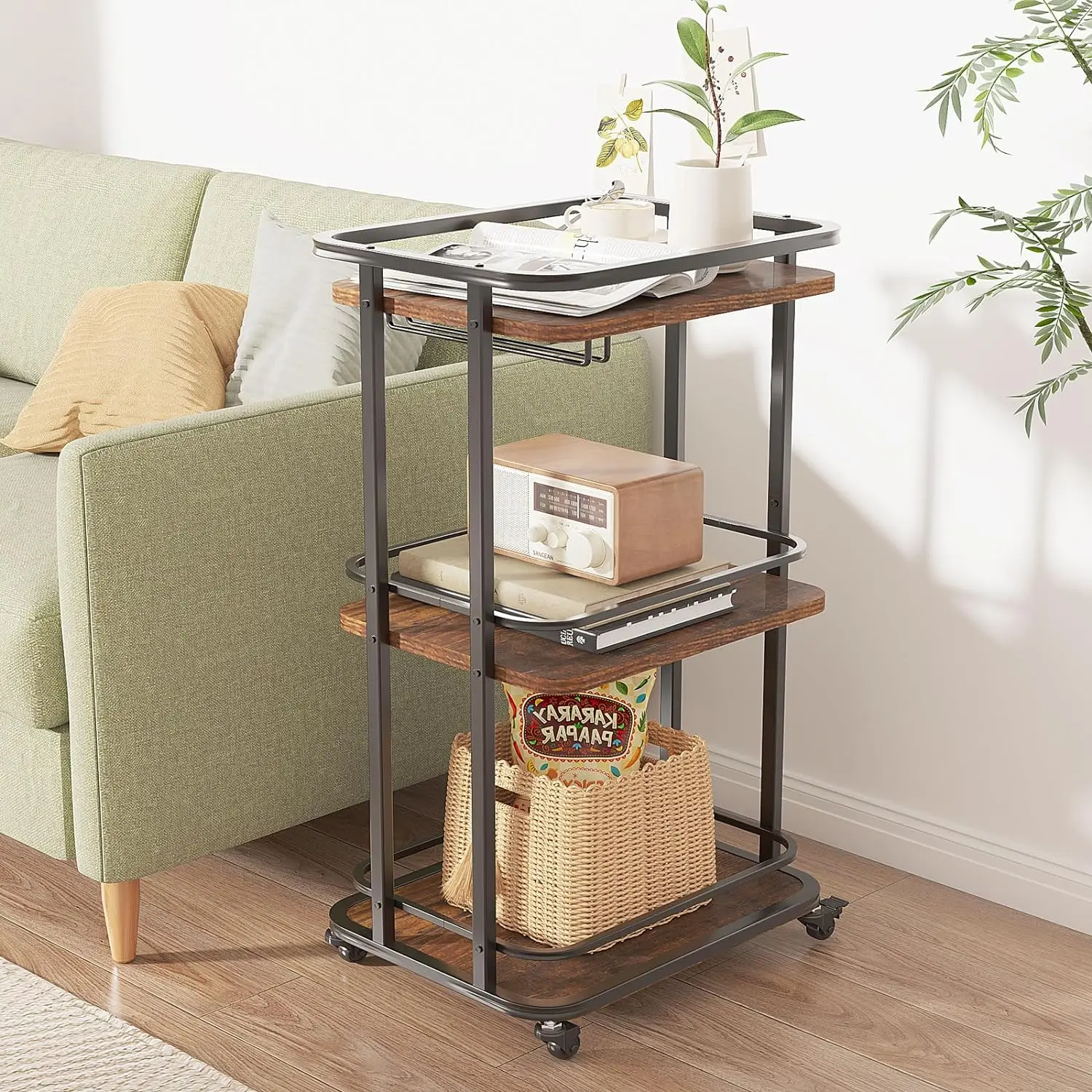 Rustic Beverage Cart And Drink Trolley With Kitchen Storage Carts With ...
