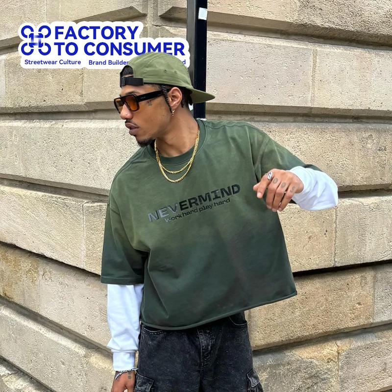 QUICKSHOW Custom Crop Acid Washed Tshirt Rubber Printing Oversized Cotton Heavyweight Streetwear T Shirt