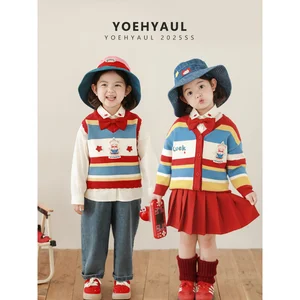YOEHYAUL C3017 Baby Girls Skirt Blouse for Kids Kint Vest Sweater for Girls Cute Skirt Blouse for Kids