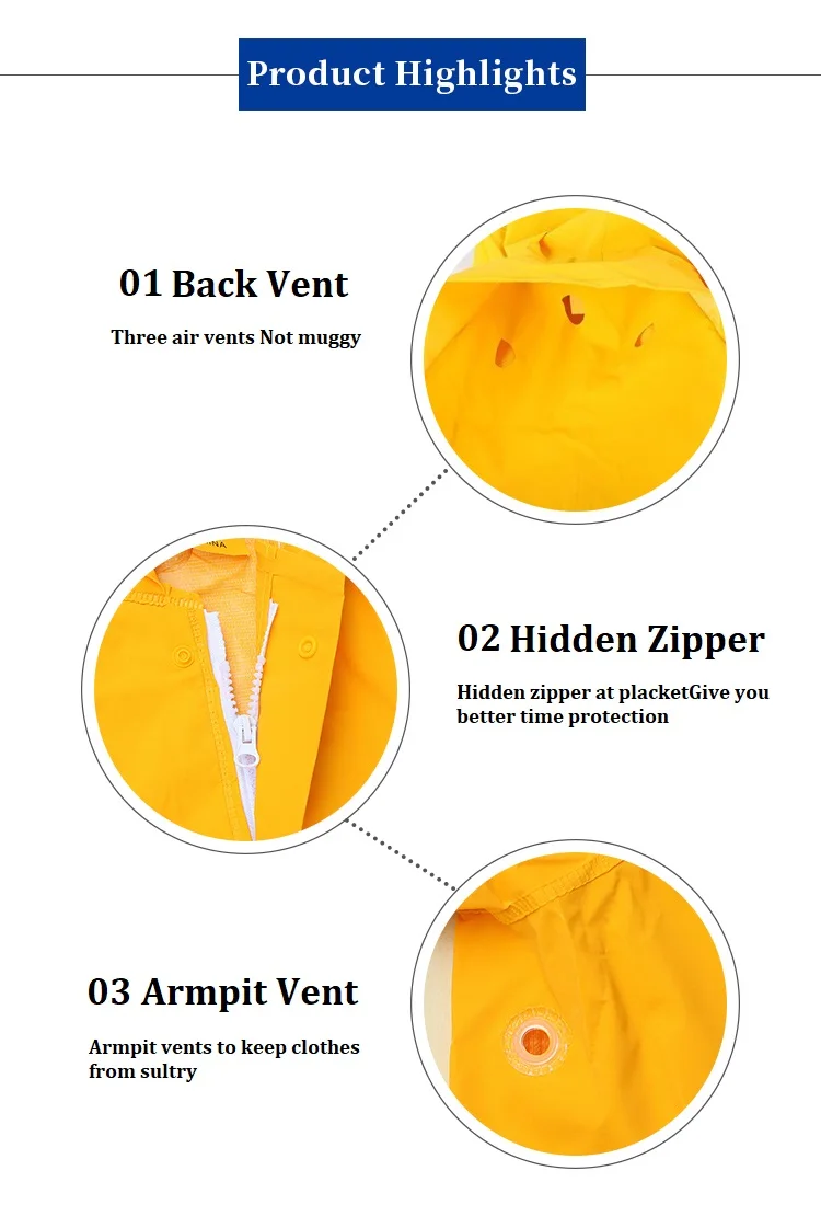 Pvc Raincoat Yellow Water Proof Heavy Duty Rain Coat For Adults Mens