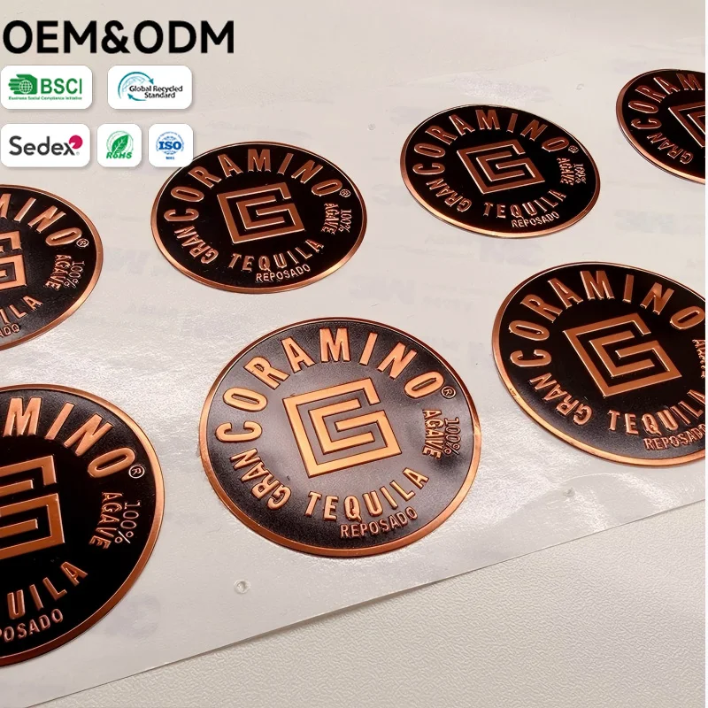 Custom 3D Embossed Copper Tequila Bottle Nameplates - Luxury Black Rose Gold Labels for Spirits