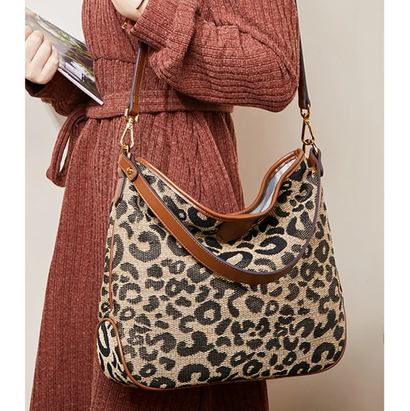 Genuine Leopard Print Cowhide Handbag - Crossbody Shoulder Bag With Adjustable Strap - View #2