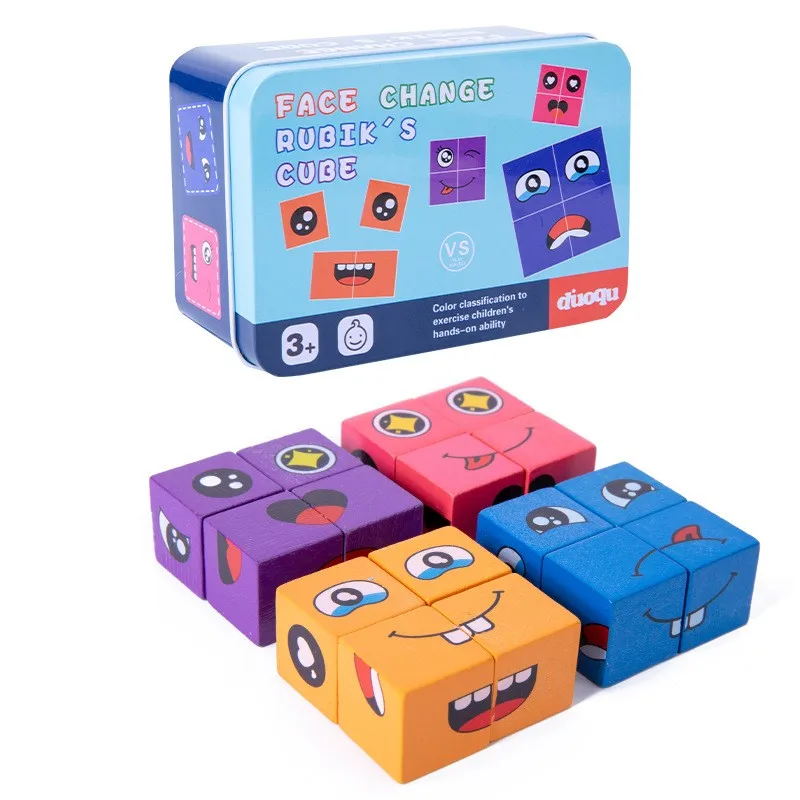 cartoon wooden face changing cube magic