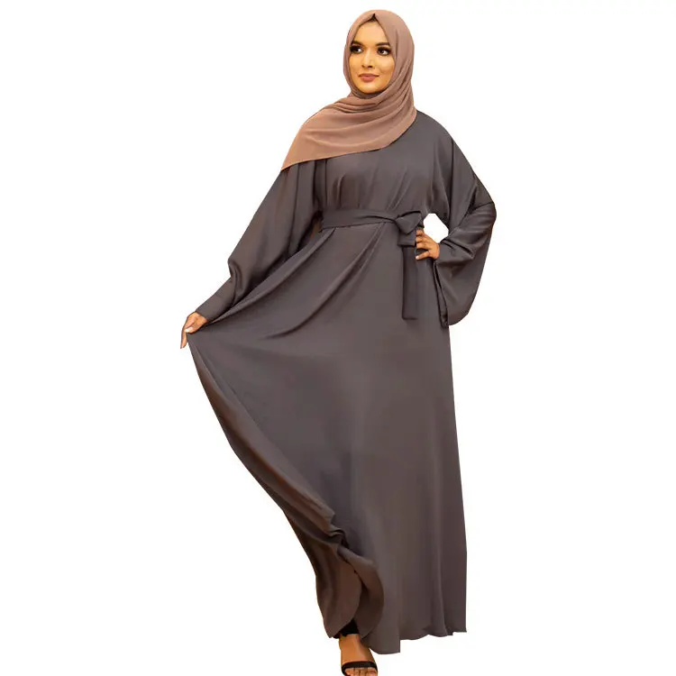 Free Sample Woman's Robe Islam Abayas for Women Loose Muslim Prayer Islamic Clothes With Belt