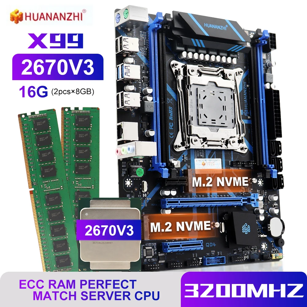 HUANANZHI X99 QD4 Motherboard LGA2011-3 for XEON E5, Supports DDR4