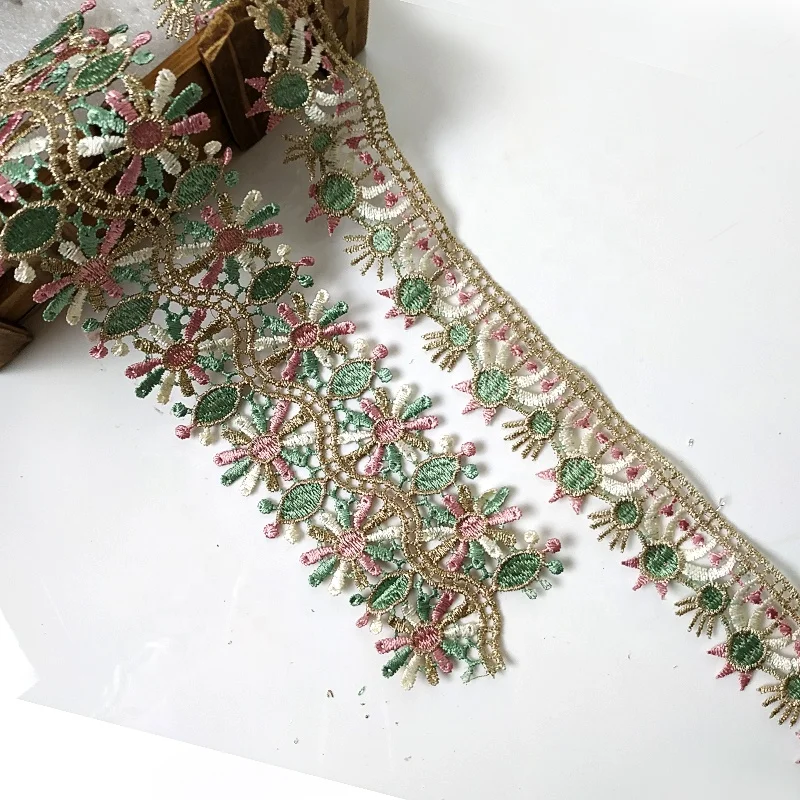 Multicolour Polyester Net Mesh Cross Stitch Embroidery Lace Trim Applique Border New Design for Shoes Bags & Clothes Accessories