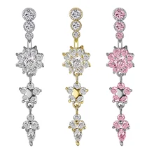 10Pcs/Set 316L Steel 18 Zircon Inlays Belly Rings Fashion Navel Ring Women Sexy Dangle Belly Button Ring Piercing Jewelry