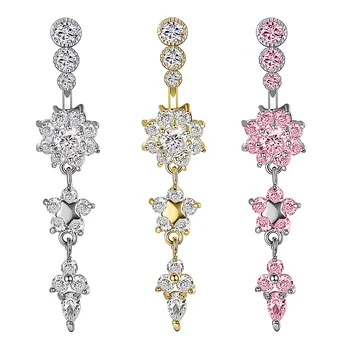 10Pcs/Set 316L Steel 18 Zircon Inlays Belly Rings Fashion Navel Ring Women Sexy Dangle Belly Button Ring Piercing Jewelry