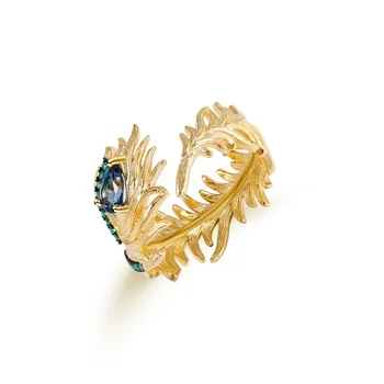 Abiding Original Design Nano Emerald Green Natural London Blue Topaz 22K Gold Plated Open Ring For Women