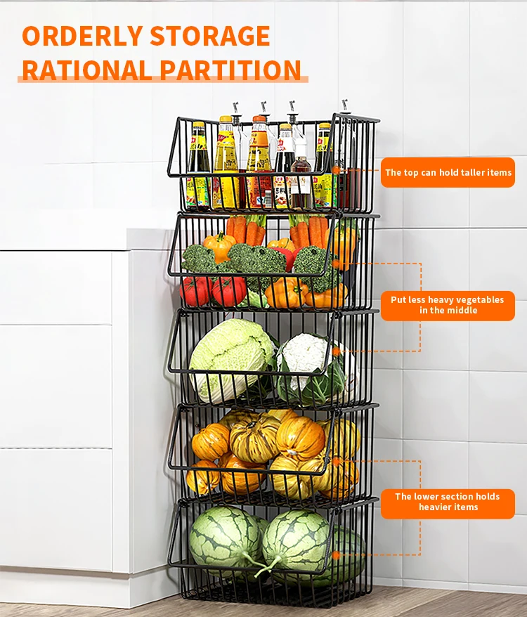 3 Tiers Metal Wire Basket Shelf Multifunction Stackable Fruit Basket ...