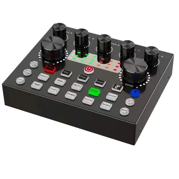 V8S Audio Mixer USB External Sound Card Mobile Phone Live Voice Changer Sound Card with Multiple Sound Effects