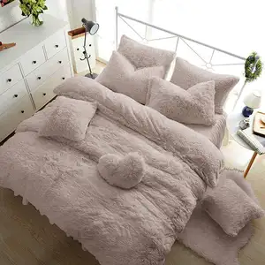 Comforter Duvet Cover Set Custom Design Solid Color Fleece Soft Thick Winter Bedding Comforter Pillowcase Fluffy Duvet Cover Set