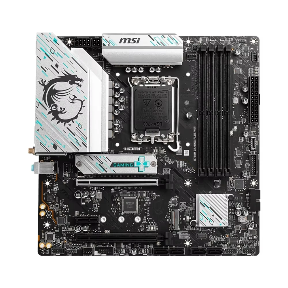 MSI B760M GAMING PLUS WIFI Motherboard, LGA 1700, 256GB DDR5, supports Intel 12th, 13th, and 14th generation CPUs.