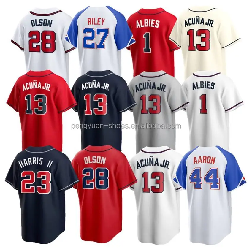 Custom 27 Austin Riley 28 Matt Olson Baseball Jerseys 13 Ronald