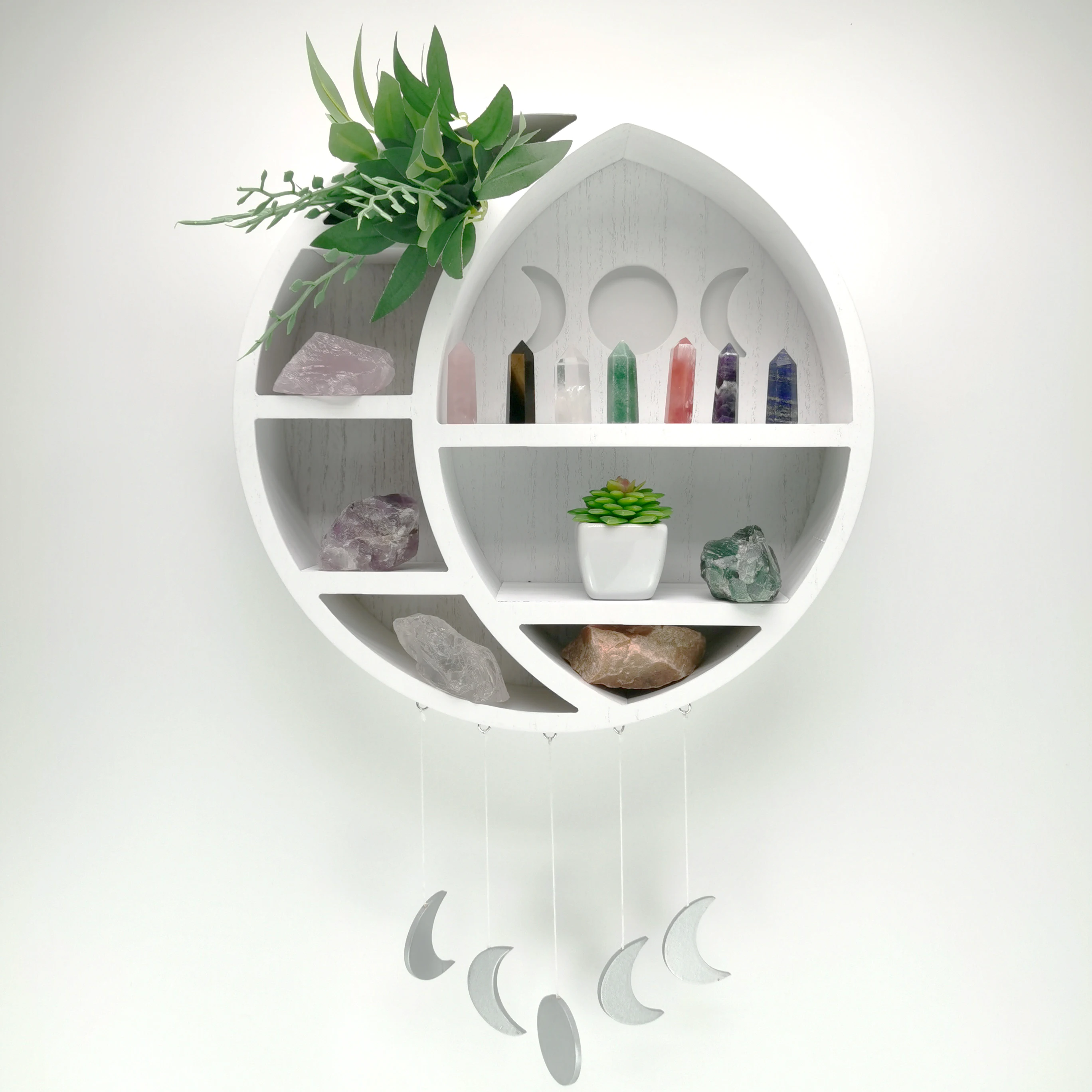 Essential Oil Small Plant Gothic Witchy Crescent White Moon Shelf for Crystals Stone