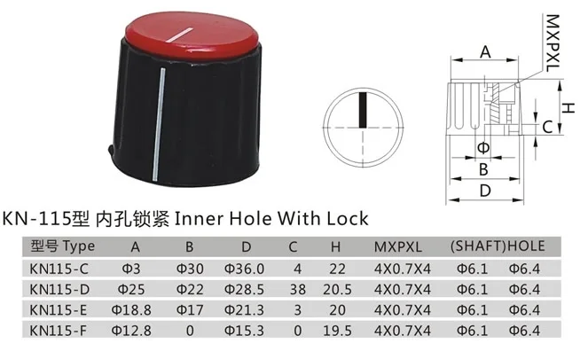 Skirted Inner Lock Plastic Potentiometer Knob Type Rotary Encoder Knob