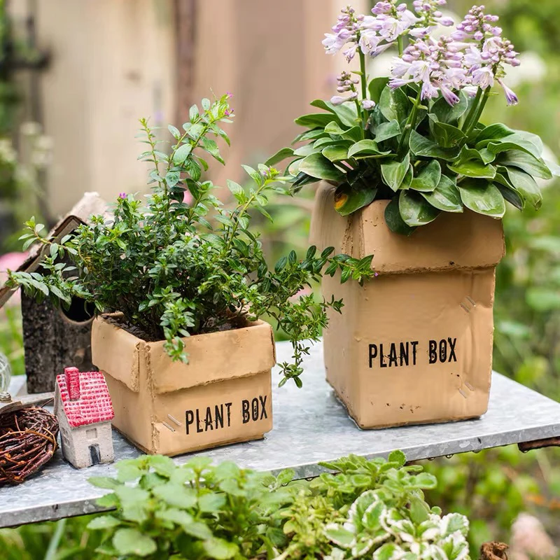 Nordic minimalist concrete pots garden decorative box shape succulent pot custom cement pots for planter