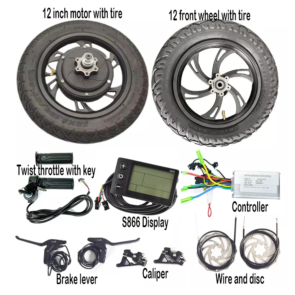 12 Inch 36v 48v 500w 1000w Brushless Gearless Hub Motor Electric