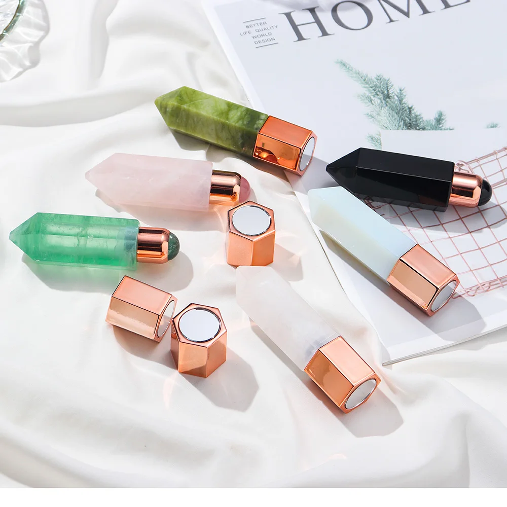 Natural Gemstone Roller Oil Bottle Amethyst Rose Quartz Crystal Roller Bottle