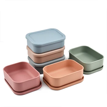 Bpa Free Rectangle School Office Sandwich Snack Containers Snack Storage Box Food Silicone Lunch Box Bento Box with Lid