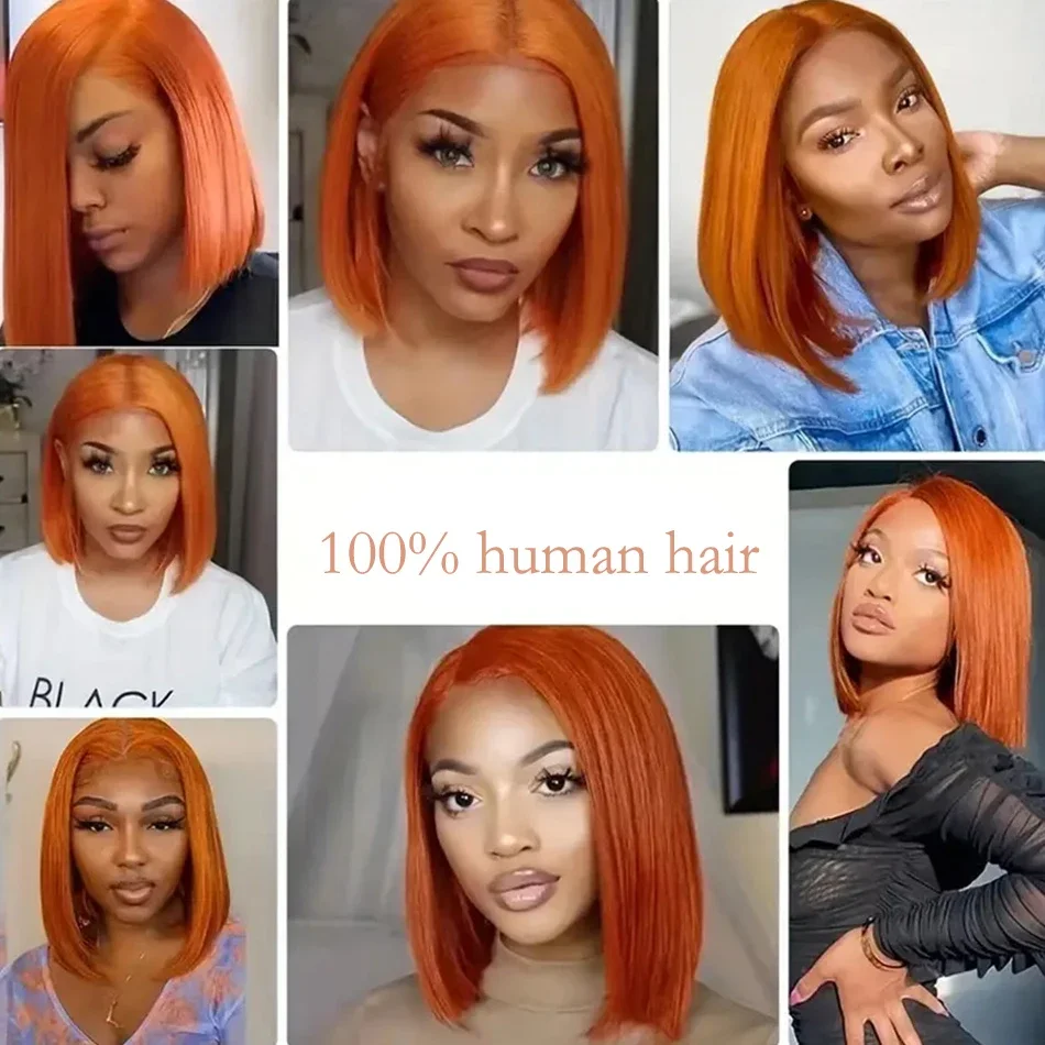 Ginger Orange Straight Short Bob Wigs 100% Human Hair Brazilain Remy_voghion.com