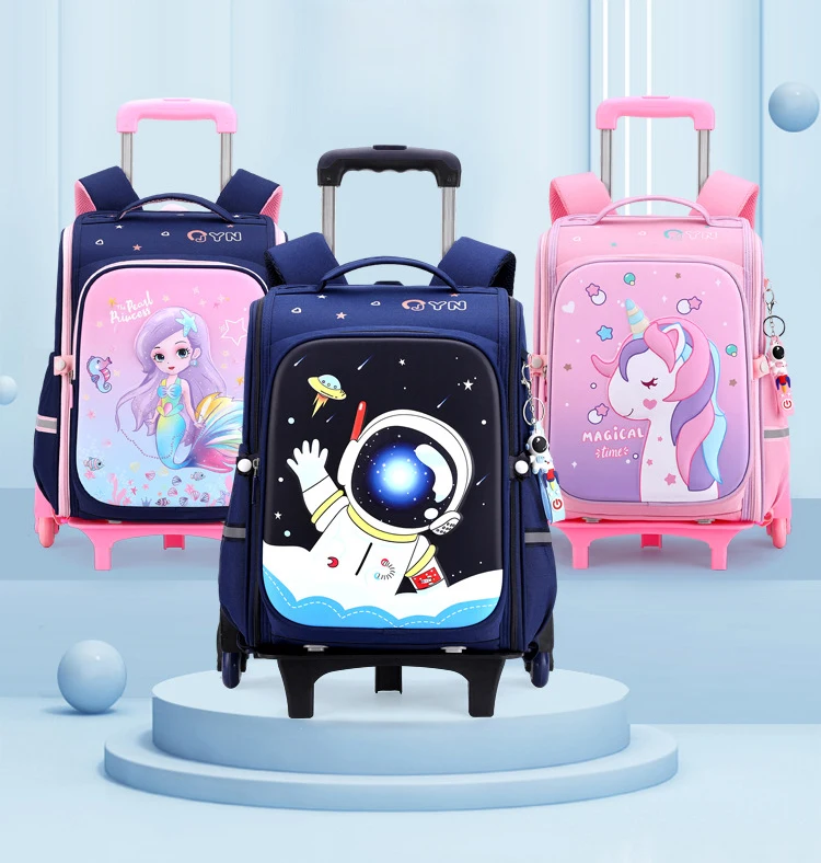 Space Mermaid Rolling Backpack for Girls Boys Trolley Pink Wheel School Bag Wheeled Bookbag on 6 Wheels Alibaba