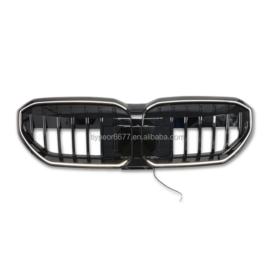 product tiypeor update all black mesh gloss black single line front bumper grille led lamp for bmw 5 series g60 2024-5