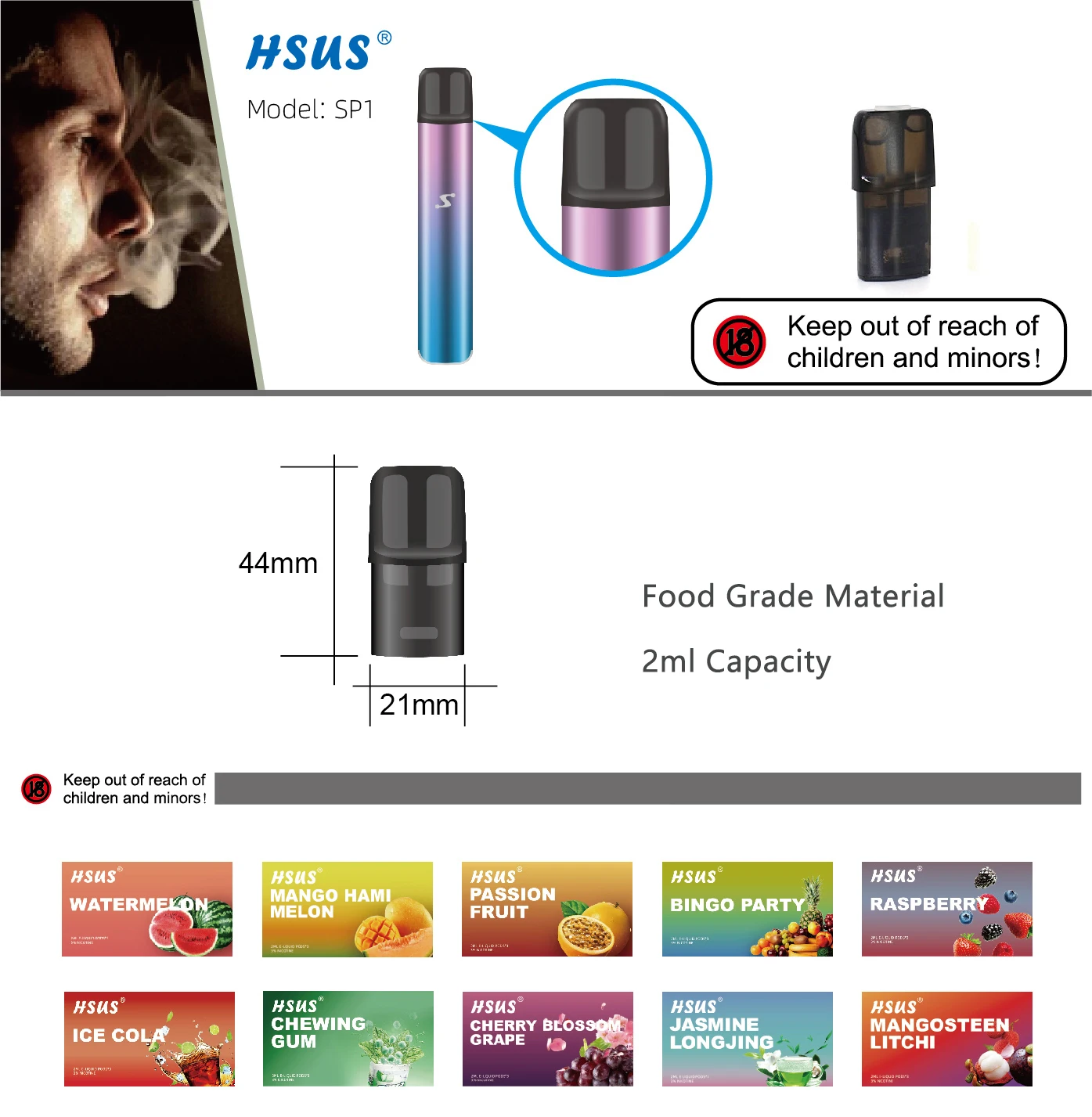 Manufacture HSUS SP1 Leak Proof Ceramic Vape Coil 2ml Best Pod System 2021for Yooz.jpg