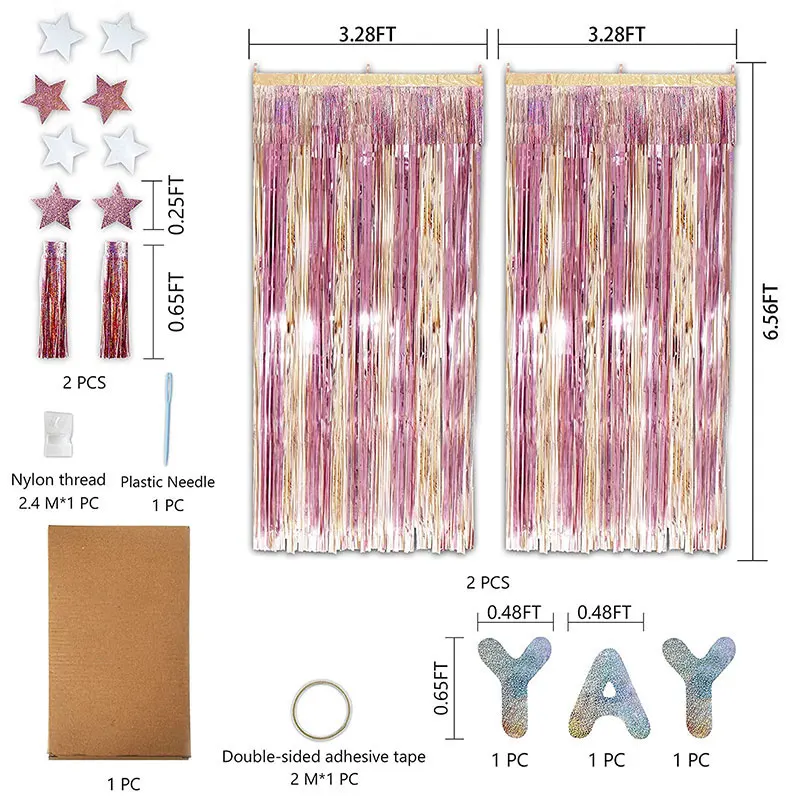 Set di 2 tende con frange in laminato glitterato rosa acceso, 0,98 x 2,53 m, con frange luccicanti per porta, sfondo per feste di compleanno per ragazze e donne, addio al nubilato