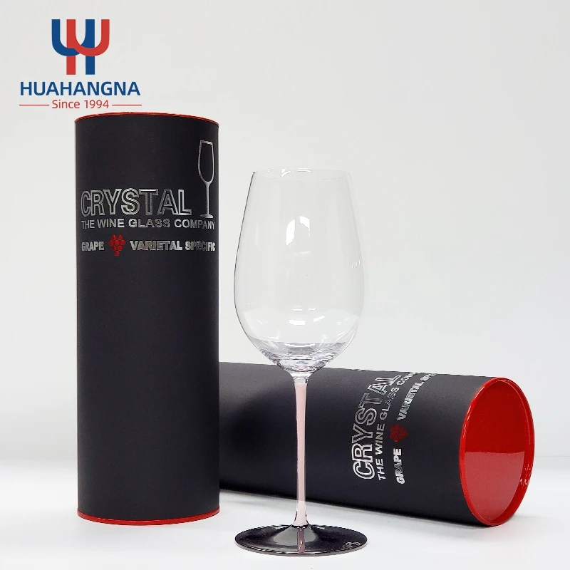 Premium Modern Hand Blown Long Red Stem & Black Base Crystal Colored