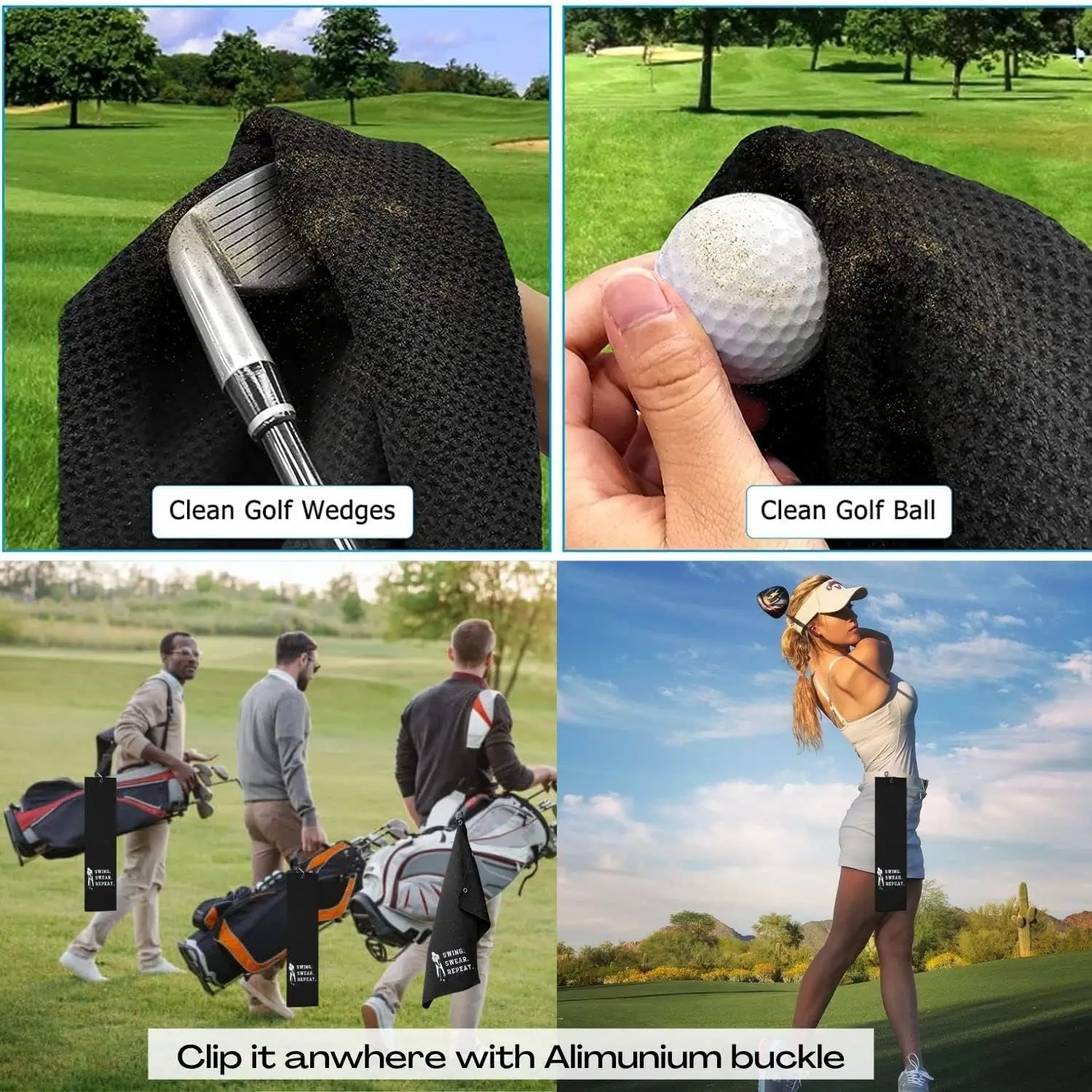 Customizable Logo Golf Towel Microfiber Waffle Pattern with Jacquard Technics Featuring Buckle and Hook details