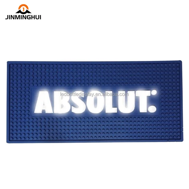 Factory Branded Dish Drying Whisky Beer Free Design Logo Custom OEM Rubber PVC Waterproof Rechargeable LED Bar Mat For Bar