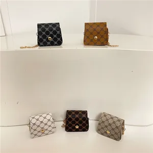 Stylish Mini Crossbody Bag with Buckle Closure Geometric Pattern PU Leather Lining Purse Painted Edge Detail