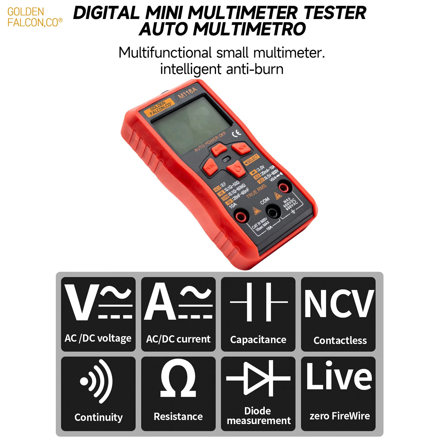 M118Aデジタルミニマルチメータースマートテスター自動マルチメトロTrueRmsトランジスタメーター、NCVデータホールド6000カウント懐中電灯|  Alibaba.com