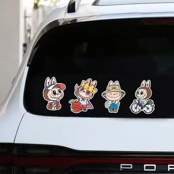 LABUBU Strong Reflective Car Sticker Cartoon Electric Vehicle Logo Scratch Cover for Motorcycle Helmet Decoration 1-Year