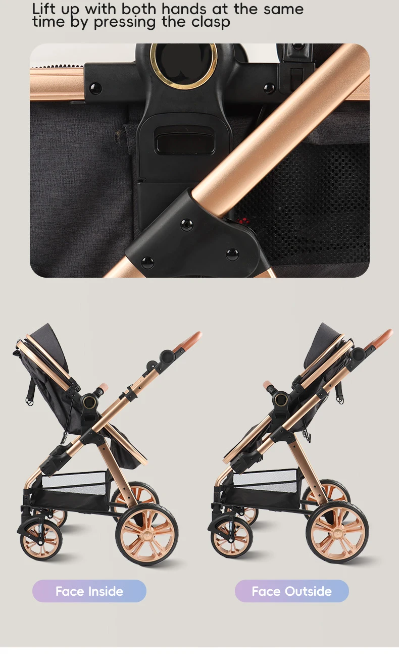 3-in-1 Baby Stroller Folding Infant Newborn Pram Stroller with Reversible Seat - Toddler Strollers for 0-36 Months
