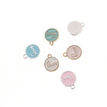Enamel Round Shape LOVE letter Charms Gold Plated Mini Muslim Islamic Allah Baby Pin Charms for DIY Jewelry Making