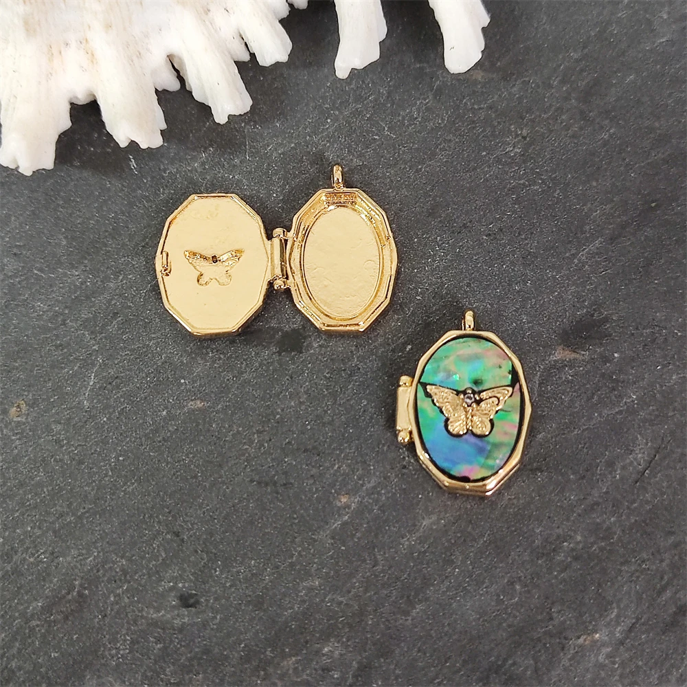Trendy INS Butterfly Handmade Shell Photo Album Frame Box Open Pendant Abalone Mother of Pearl Locket Necklace Jewelry for Women